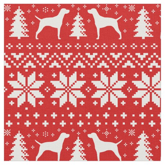 Vizsla Silhouette-Weihnachtsmuster-Rot Stoff (Nahaufnahme)