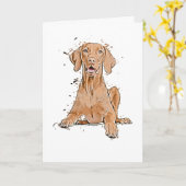 Vizsla Sitzend Cartoon Karte (Gelbe Blume)