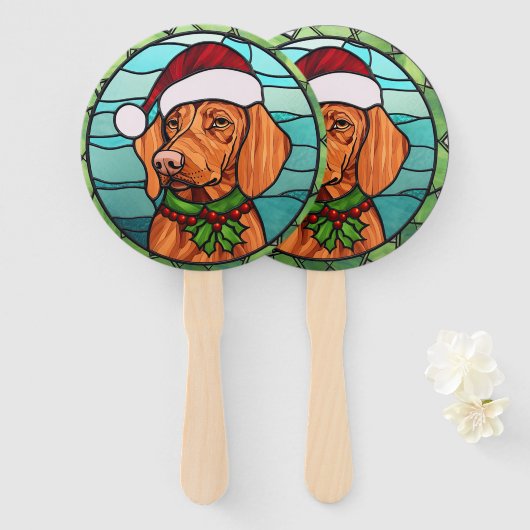Vizsla Stains Glass Christmas Fächer (Vorne und Hinten)