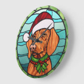 Vizsla Stains Glass Christmas Große Wanduhr (Winkel)