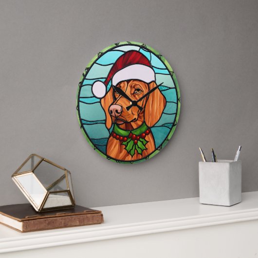 Vizsla Stains Glass Christmas Große Wanduhr (Büro)