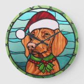 Vizsla Stains Glass Christmas Große Wanduhr (Vorderseite)