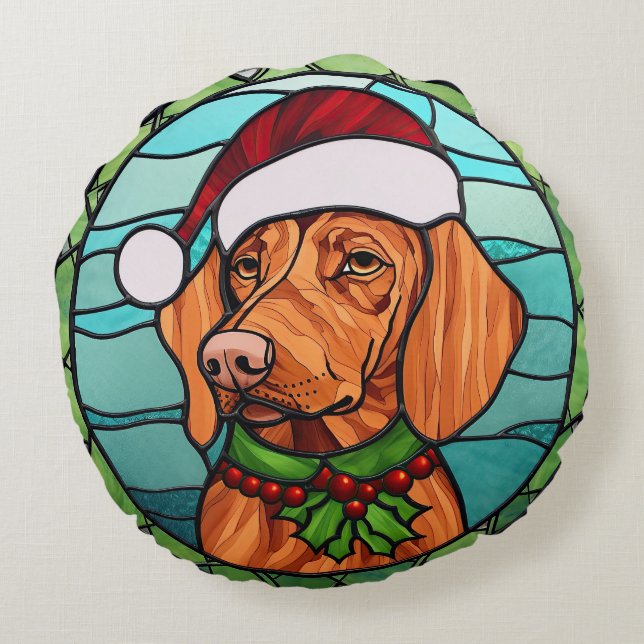 Vizsla Stains Glass Christmas Rundes Kissen (Rückseite)