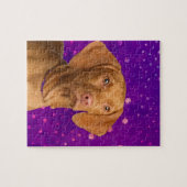Vizsla - ungarischer Zeigerwelpe auf Lila Puzzle (Horizontal)