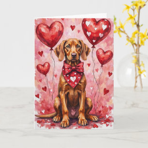 Vizsla Valentine Hundesitting mit Herzen Rot Karte