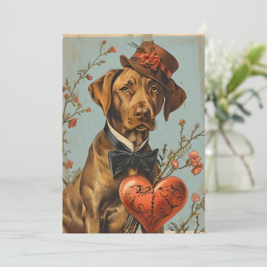 Vizsla Vintag Valentinstag Feiertagskarte (Stehend Vorderseite)