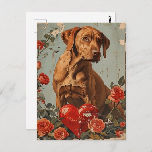 Vizsla Vintag Valentinstag Postkarte (Vorne/Hinten)