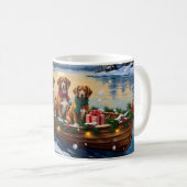 Vizsla Weihnachtsboot-Feiertag Kaffeetasse (VorderseiteRechts)