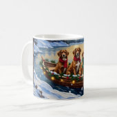 Vizsla Weihnachtsboot-Feiertag Kaffeetasse (Vorderseite Links)