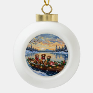Vizsla Weihnachtsboot-Feiertag Keramik Kugel-Ornament