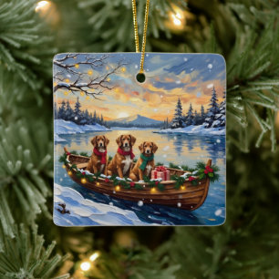 Vizsla Weihnachtsboot-Feiertag Keramikornament
