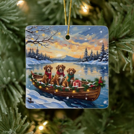 Vizsla Weihnachtsboot-Feiertag Keramikornament (Baum)
