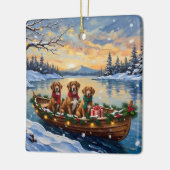 Vizsla Weihnachtsboot-Feiertag Keramikornament (Links)