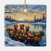 Vizsla Weihnachtsboot-Feiertag Keramikornament (Rückseite)