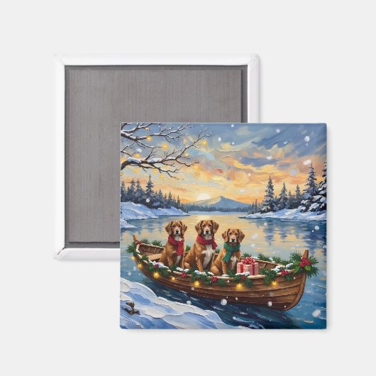 Vizsla Weihnachtsboot-Feiertag Magnet (Vorderseite/Rückseite)