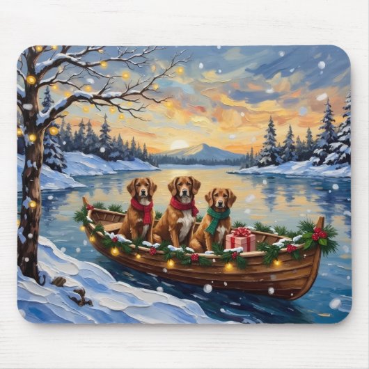 Vizsla-Weihnachtsboot-Feiertag Mousepad (Vorne)