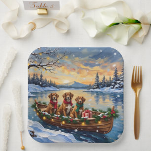 Vizsla Weihnachtsboot-Feiertag Pappteller