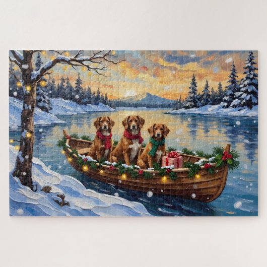 Vizsla Weihnachtsboot-Feiertag Puzzle (Horizontal)