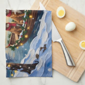 Vizsla Weihnachtsboot Urlaub Geschirrtuch (Viertel Falte)