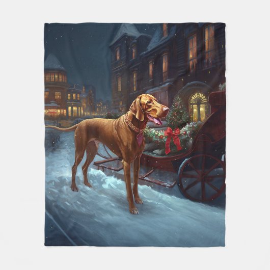 Vizsla Weihnachtsfeiertag Fleecedecke (Vorderseite)