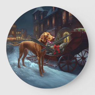 Vizsla Weihnachtsfeiertag Große Wanduhr