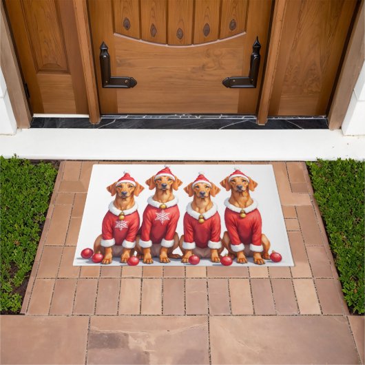 Vizsla-Weihnachtskleid mit Santa-Hut Fußmatte (Außenbereich)