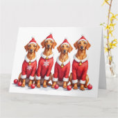 Vizsla-Weihnachtskleid mit Santa-Hut Karte (Gelbe Blume)