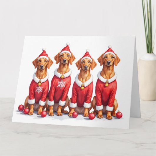 Vizsla-Weihnachtskleid mit Santa-Hut Karte (Vorderseite)