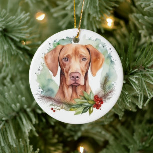 Vizsla-Weihnachtskranz Festlicher Hund Keramik Ornament