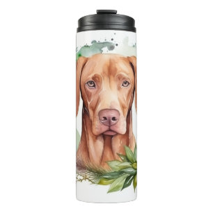 Vizsla-Weihnachtskranz Festlicher Hund Thermosbecher