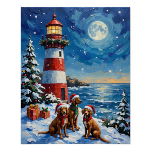 Vizsla Weihnachtsleuchtturm Urlaub Poster