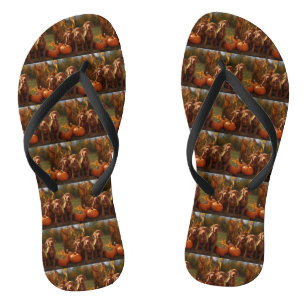 Vizsla-Welpe Herbstfreude Kürbis Badesandalen