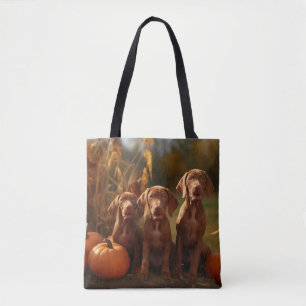 Vizsla-Welpe Herbstfreude Kürbis Tasche
