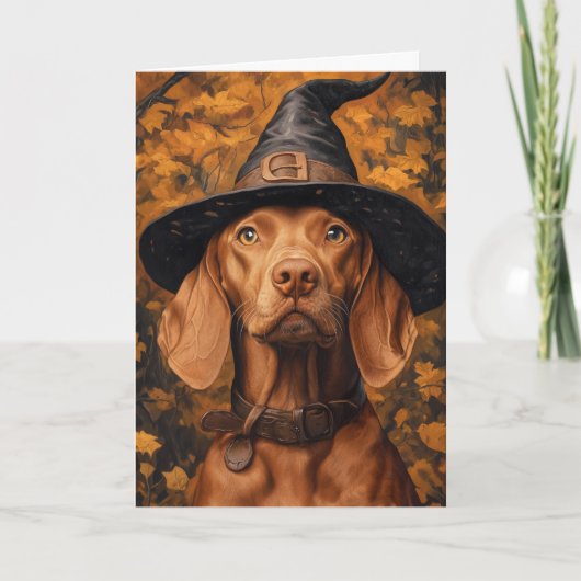 Vizsla Witch Halloween Feiertagskarte (Vorderseite)