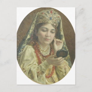 Vladimir Makovsky-Young Lady Blick in einen Spiege Postkarte