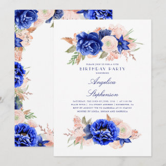 Vlak und Pink Floral Elegante Geburtstagsparty Einladung