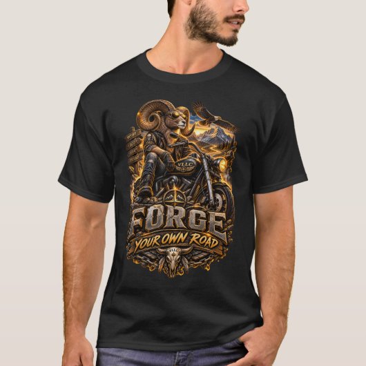 VLLC Forge Your Own Road Motorcycle Biker Skeleton T-Shirt (Vorderseite)