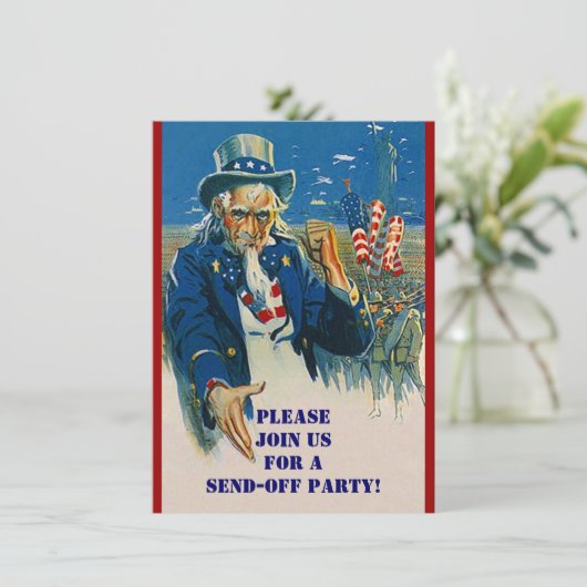 Vntg Onkel Sam Military sendet Party Einladungen a (Stehend Vorderseite)