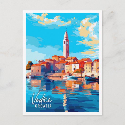 Vodice Croatia Vintage Reise Illustration Postkarte (Vorderseite)