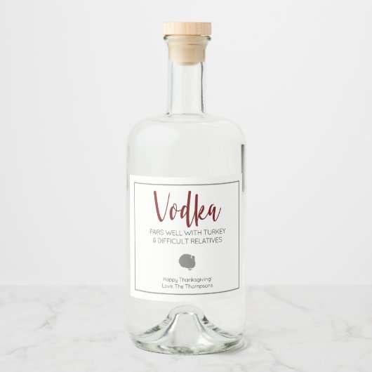 Vodka pflegt gut mit Truthühnern und schwierigen V Alkoholflaschenetikett (Vorderseite)