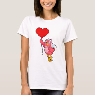 Vogel als Braut mit Schleier und Herzballon T-Shirt