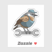 Vogel als Handwerker mit Wrench Aufkleber (Blatt)