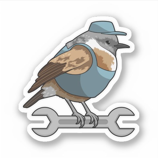 Vogel als Handwerker mit Wrench Aufkleber (Vorderseite)