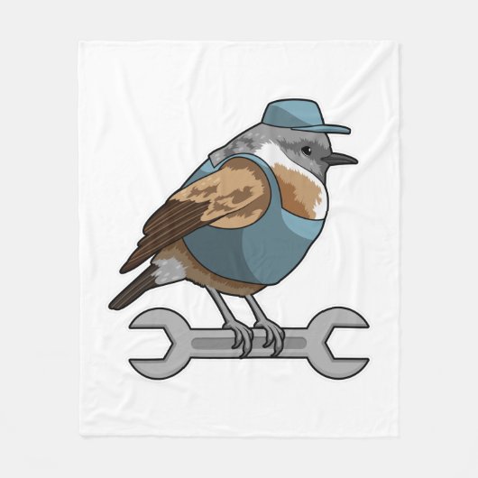 Vogel als Handwerker mit Wrench Fleecedecke (Vorderseite)