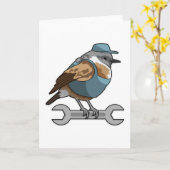 Vogel als Handwerker mit Wrench Karte (Gelbe Blume)