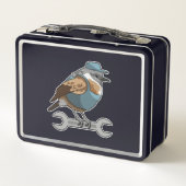 Vogel als Handwerker mit Wrench Metall Brotdose (Rückseite)