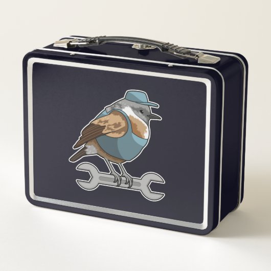 Vogel als Handwerker mit Wrench Metall Brotdose (Rückseite)