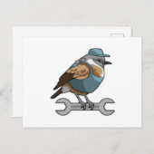 Vogel als Handwerker mit Wrench Postkarte (Vorne/Hinten)