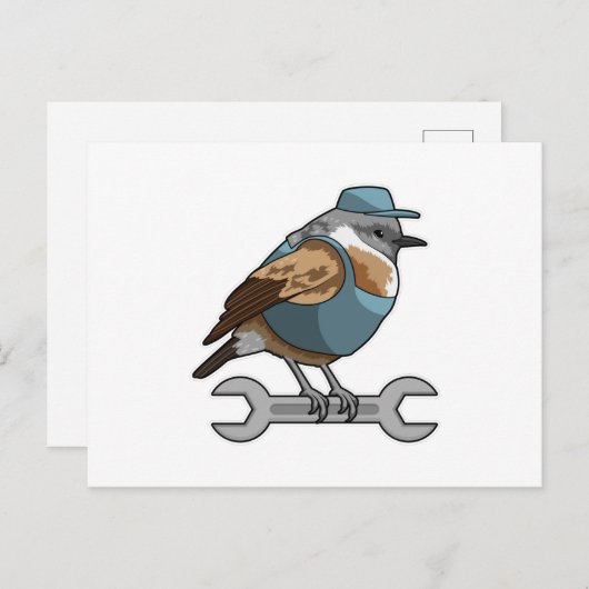 Vogel als Handwerker mit Wrench Postkarte (Vorne/Hinten)