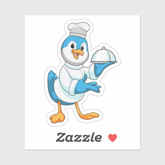 Vogel als Koch mit Platter Aufkleber (Blatt)